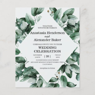 Budget Elegant greenery wedding invitation. flyer