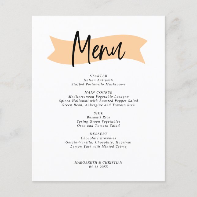 Budget Elegant Minimalist Wedding Menu (Frente)