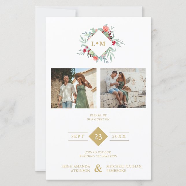 Budget Elegant Modern Initials Floral 2 Photos (Frente)