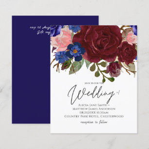 BUDGET Elegante Burgundy Convite de casamento Azul