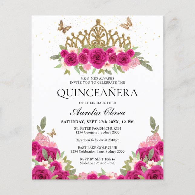 BUDGET Elegante cor-de-rosa Dourado, Tiara Quincea (Frente)