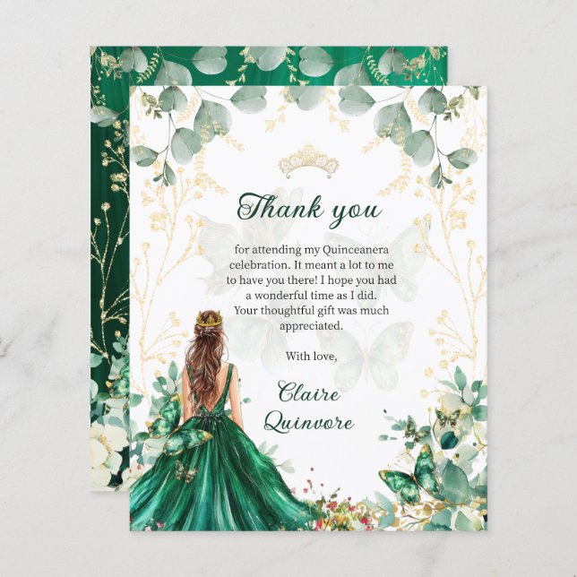 BUDGET Emerald Green Foto Floral Dourada Quinceane (Frente/Verso)