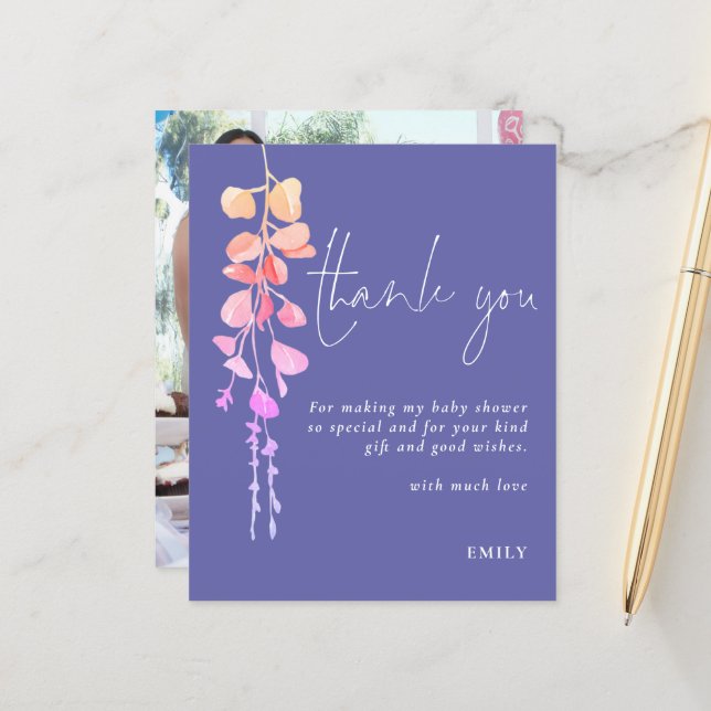 Budget Eucalyptus Baby Shower Lilac Photo Thanks (Frente/Verso In Situ)