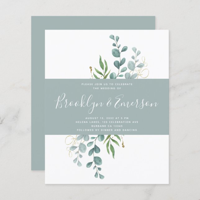 BUDGET Eucalyptus Convite Casual para Casamento (Frente/Verso)