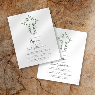Budget Eucalyptus Greenery Baptism Invitation
