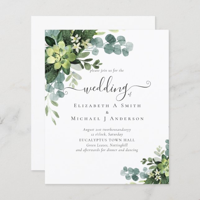 BUDGET Eucalyptus Greenery Casamento (Frente/Verso)