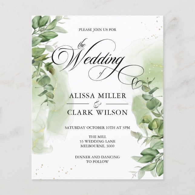 BUDGET Eucalyptus Greenery Dourado Convite para Ca (Frente)