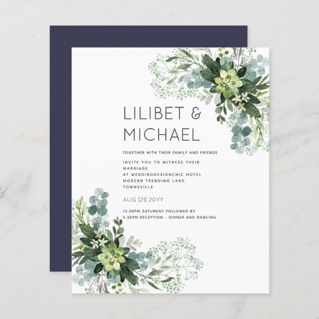 BUDGET Eucalyptus Greenery Foliage Casamento (Frente/Verso)