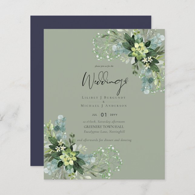BUDGET Eucalyptus Greenery Foliage Casamento (Frente/Verso)