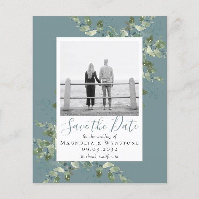 BUDGET Eucalyptus Watercolor Casamento Salva A Dat (Frente)