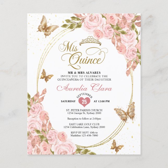 BUDGET Floral Blush Dourado Borboleta Rosa Mis Qui (Frente)