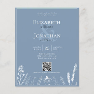BUDGET Floral Dusty Monograma Azul QR Foto Casamen