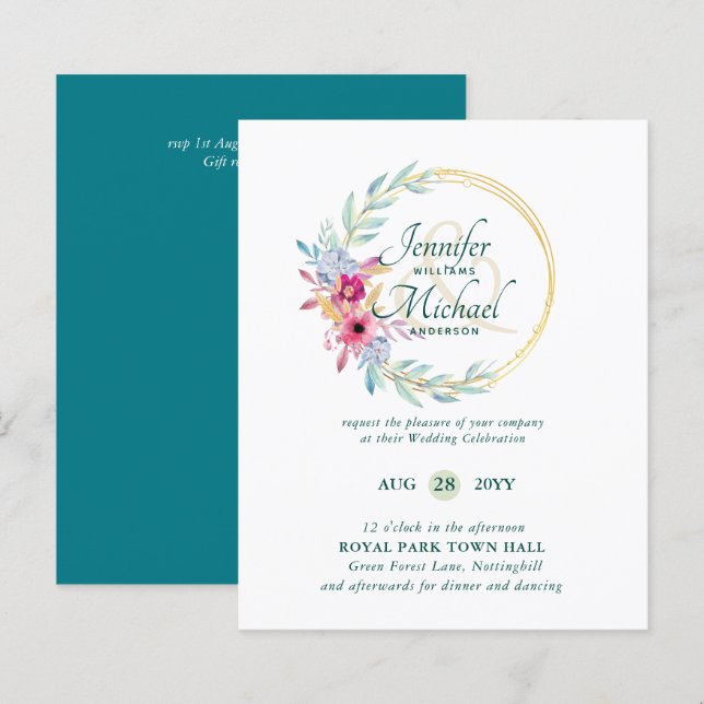 BUDGET Flowers de Verão Convites para Casamento (Frente/Verso)