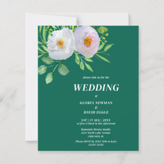 Budget Forest Green Floral Wedding Invitation