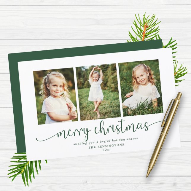 BUDGET Foto de Natal Verde sobre Tipografia Modern (BUDGET Modern Typography Green Christmas Photo Card)