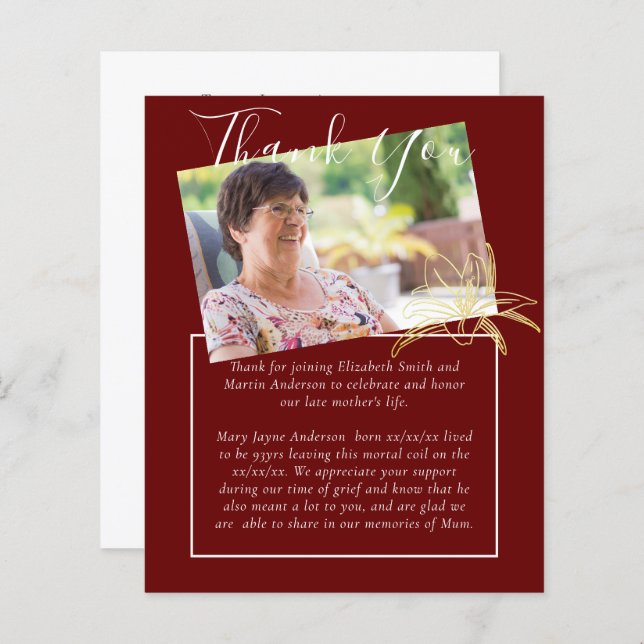 BUDGET Funeral Obrigado Foto Deep Red Lilly (Frente/Verso)