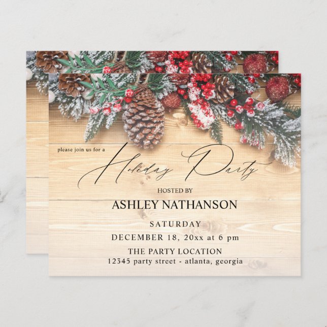 Budget Garland & Berries Rustic Holiday Party (Frente/Verso)