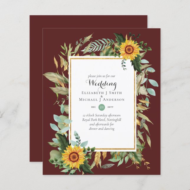 BUDGET Girassóis Eucalyptus Greenery Casamento (Frente/Verso)