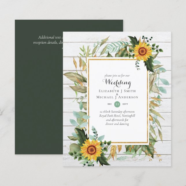 BUDGET Girassóis Eucalyptus Greenery Casamento (Frente/Verso)