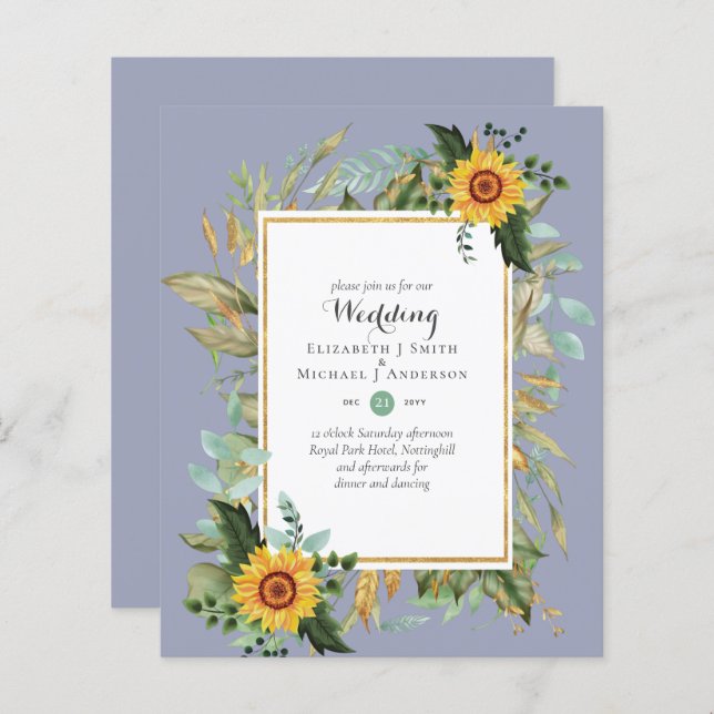 BUDGET Girassóis Eucalyptus Greenery Casamento (Frente/Verso)