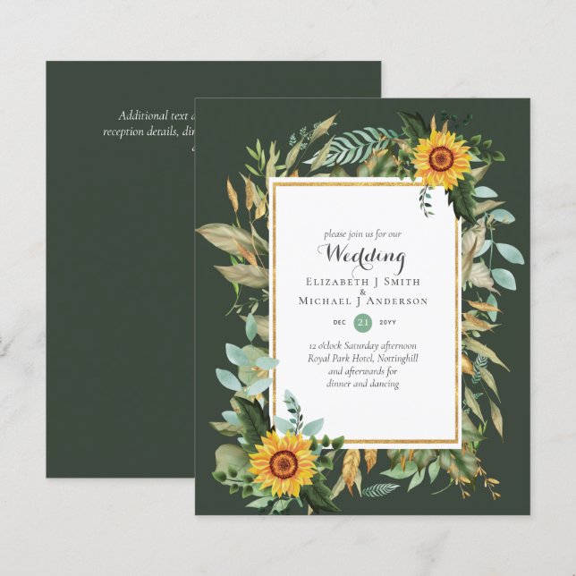 BUDGET Girassóis Eucalyptus Greenery Casamento (Frente/Verso)