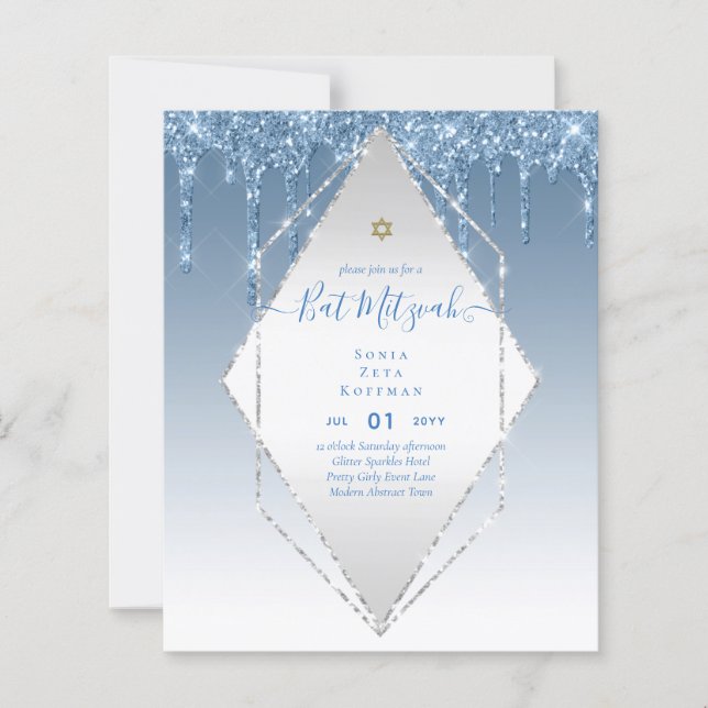 BUDGET Girly Glitter Sparkles BAT MITVAH Convite (Frente)
