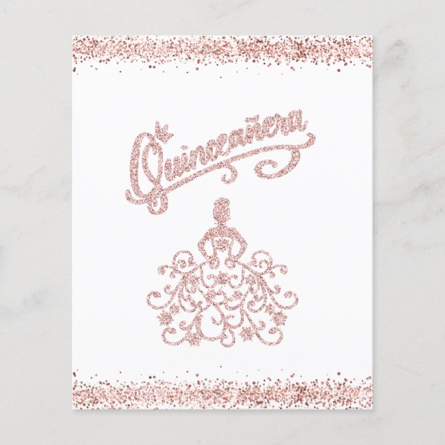 BUDGET Glitter Cor-de-Rosa Quinceañera Convite (Frente)