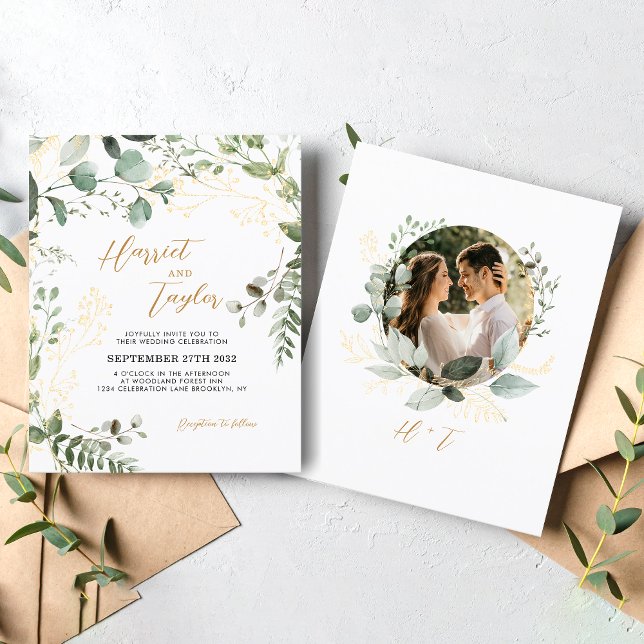 BUDGET Gold Eucalyptus Photo Monogram Wedding  (Criador carregado)