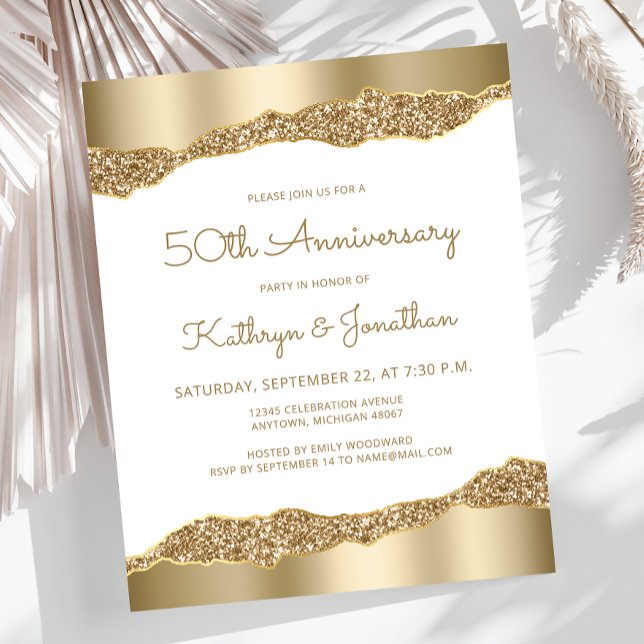 Budget Gold Foil Glitter 50th Anniversary Invite (Criador carregado)