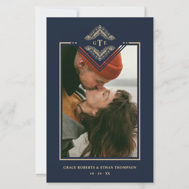 Budget Golden Flourish Classic Ornament Photo Navy (Frente)