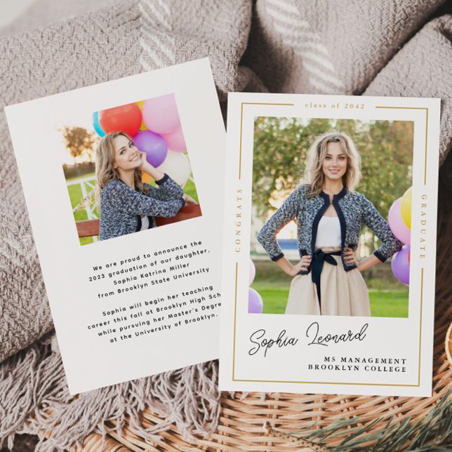 Budget Graduate Gold Frame Photo Graduation Card (Criador carregado)