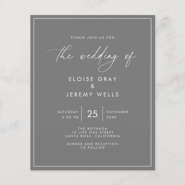 Budget Gray Wedding Invitation  Flyer (Frente)