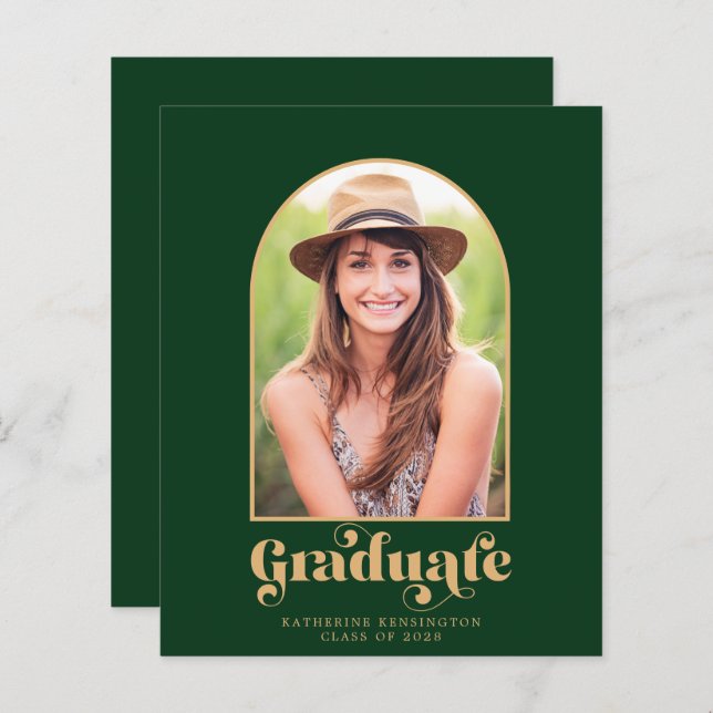 Budget Green and Gold Arch Photo Graduation Party (Frente/Verso)