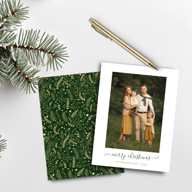 BUDGET Green Dourado Foto simples e feliz Natal (BUDGET Green Gold Simple Merry Christmas Photo Card)