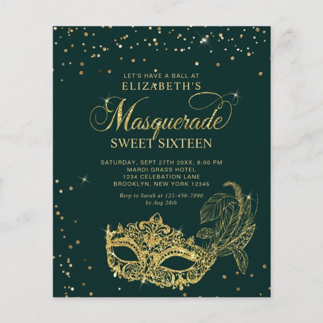 BUDGET Green Gold Photo Masquerade Sweet 16 (Frente)