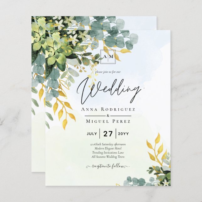BUDGET Greenery Dourado Eucalyptus deixa casamento (Frente/Verso)
