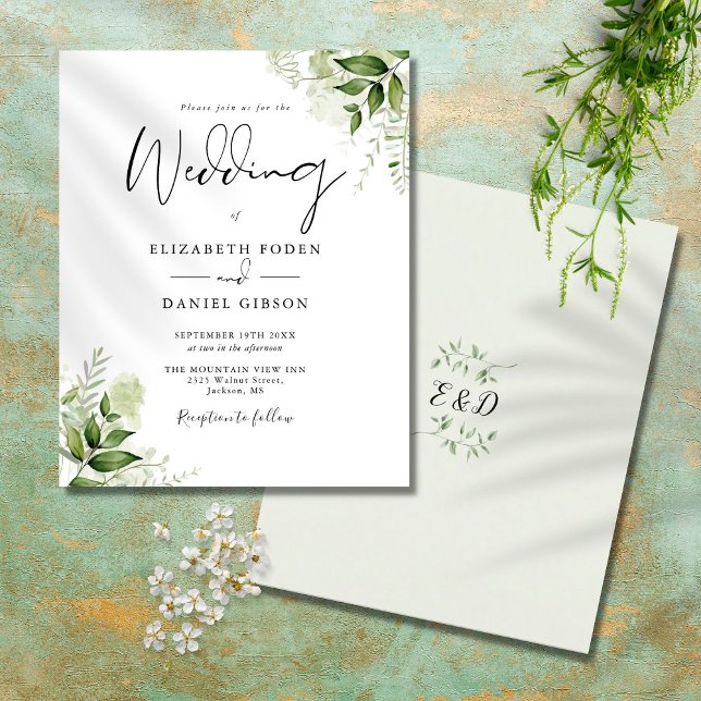 Budget Greenery Monogram Wedding Invitation (Criador carregado)