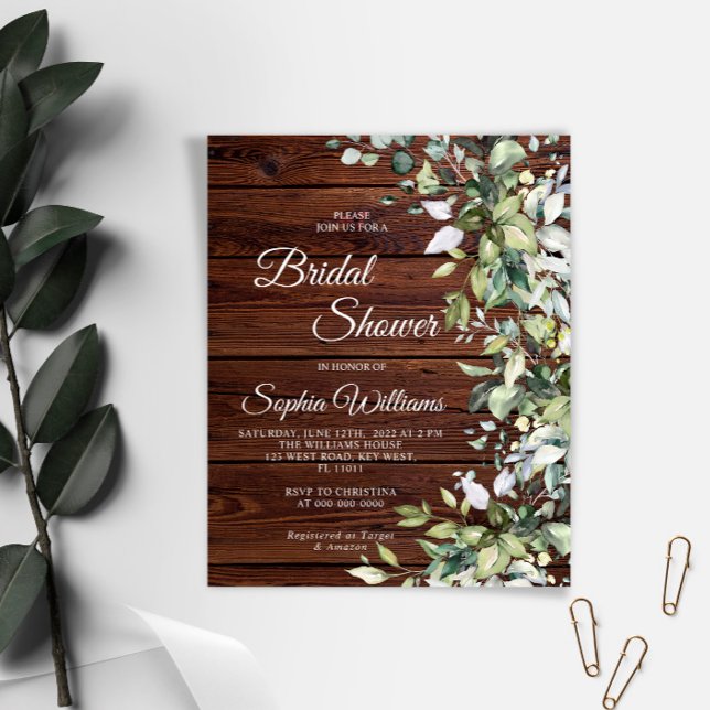 Budget Greenery Rustic Wood Bridal Invitation (Criador carregado)