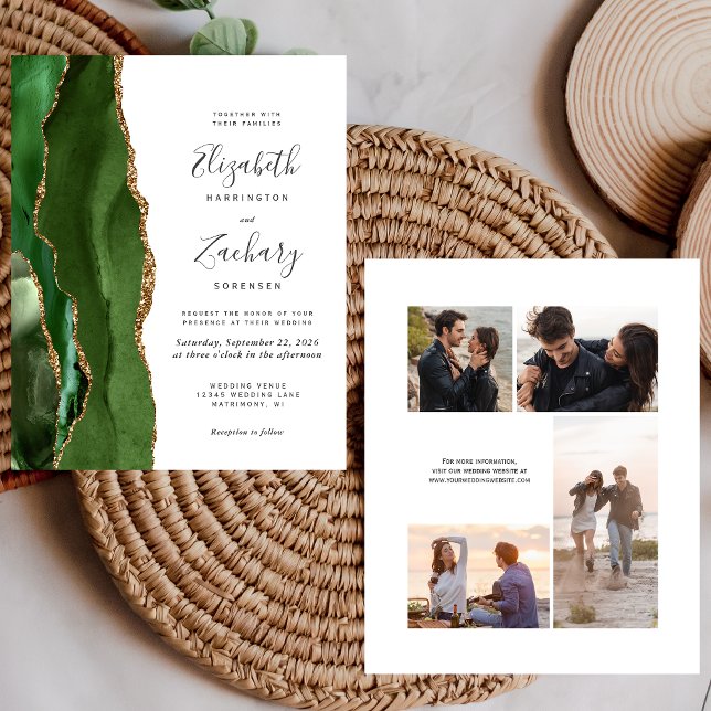 Budget Hunter Green 4-Photo Wedding Invite (Criador carregado)