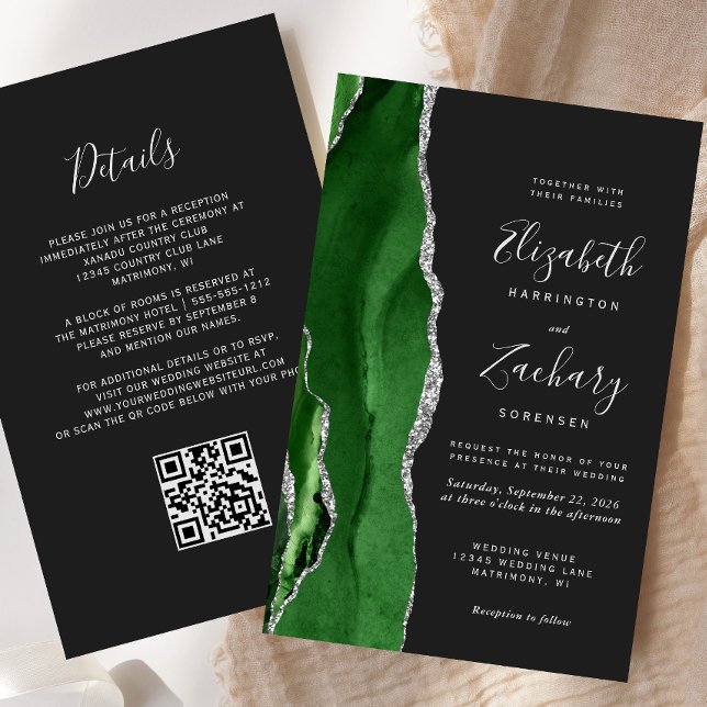Budget Hunter Green Silver Dark QR Code Wedding (Criador carregado)