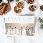 Budget Joyful 2 Photo Minimalist Christmas Holiday<br><div class="desc">Celebrate the season with this chic Christmas holiday card featuring modern typography and two photos. The front of this budget card is decorated with "JOYFUL" written in elegant, minimal capital letters in the top left-hand corner. In the top right-hand corner, your family name and the year are written at an...</div>