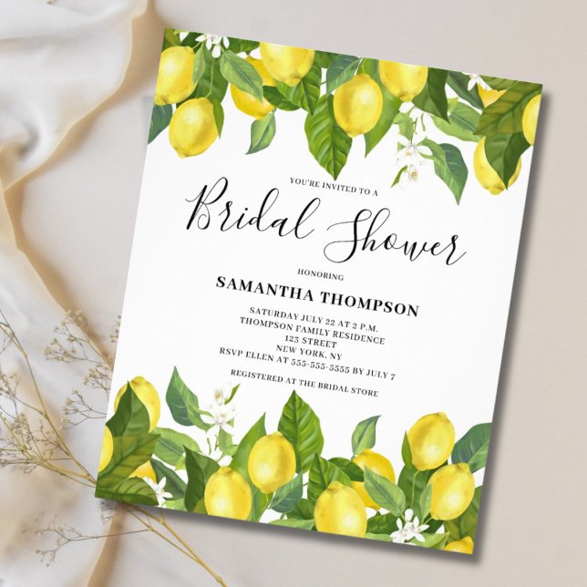 Budget Lemon Citrus Bridal Shower Invitation Flyer (Criador carregado)