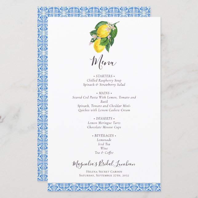 BUDGET Lemon Mediterranean Bridal Menu (Frente/Verso)