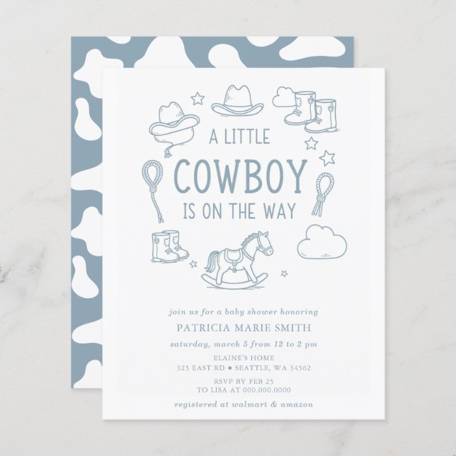 Budget Little Cowboy Boy Baby Shower Invitation (Frente/Verso)