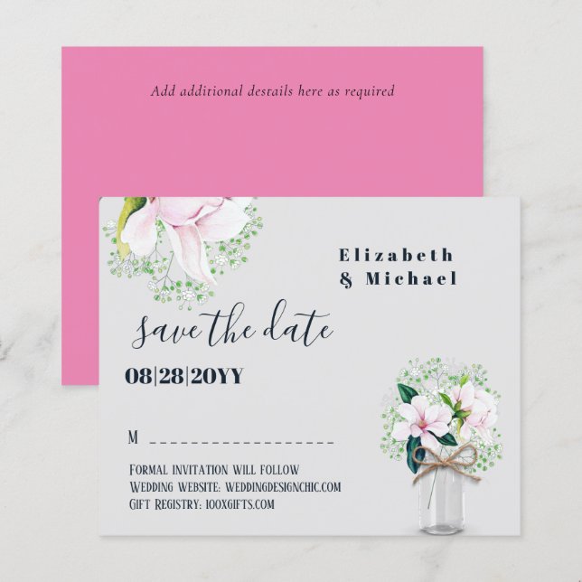 BUDGET Magnolias Rosa Russas Floral Salvem As Data (Frente/Verso)