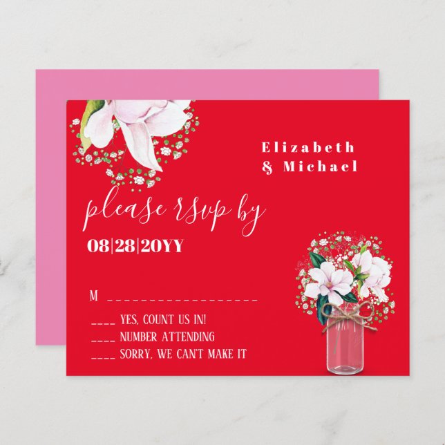 BUDGET Magnolias Vermelhas Rosa Floral RSVP (Frente/Verso)