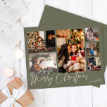 Budget Merry Christmas on Green 6 Photo<br><div class="desc">** SATIN PAPER IS PAPER THIN. UPGRADE THE PAPER FOR A THICKER, CARD PAPER. HAS AN OPTION FOR ENVELOPES. *** Save money on invitations with this smaller invitation that has an option for envelopes. Send some holiday cheer with your Merry Christmas on Green 6 Photo Christmas Cards. Multi Photo Want...</div>