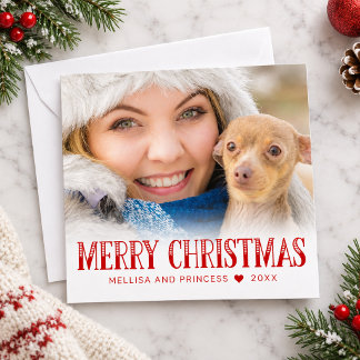 Budget Merry Christmas Red Script Pet Photo Card