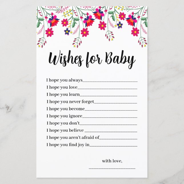 Budget Mexican Floral Prayers for Baby Shower Card (Frente)