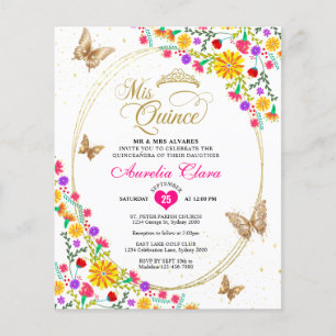 BUDGET Mexicano Borboleta Dourada Floral Quinceañe